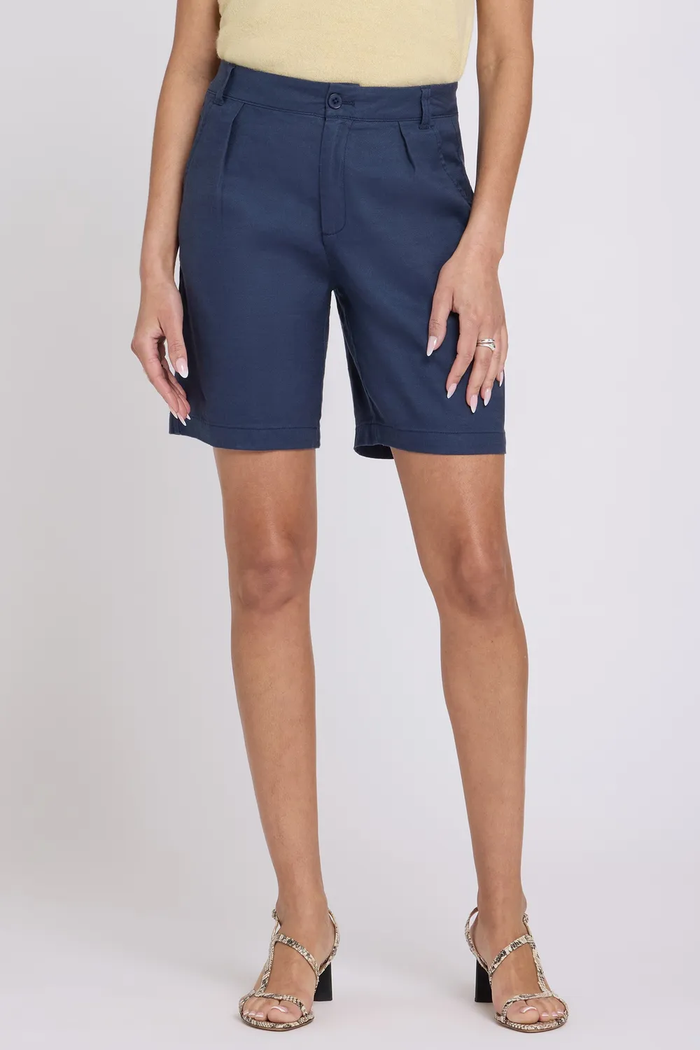 NYDJ Relaxed Petite Shorts Oxford Navy Leinen