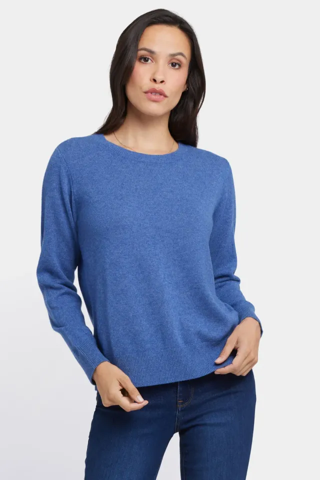 NYDJ Cashmere Essential Crewneck Pullover Heather Blue