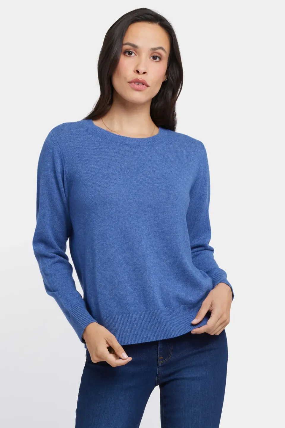 NYDJ Cashmere Essential Crewneck Pullover Heather Blue