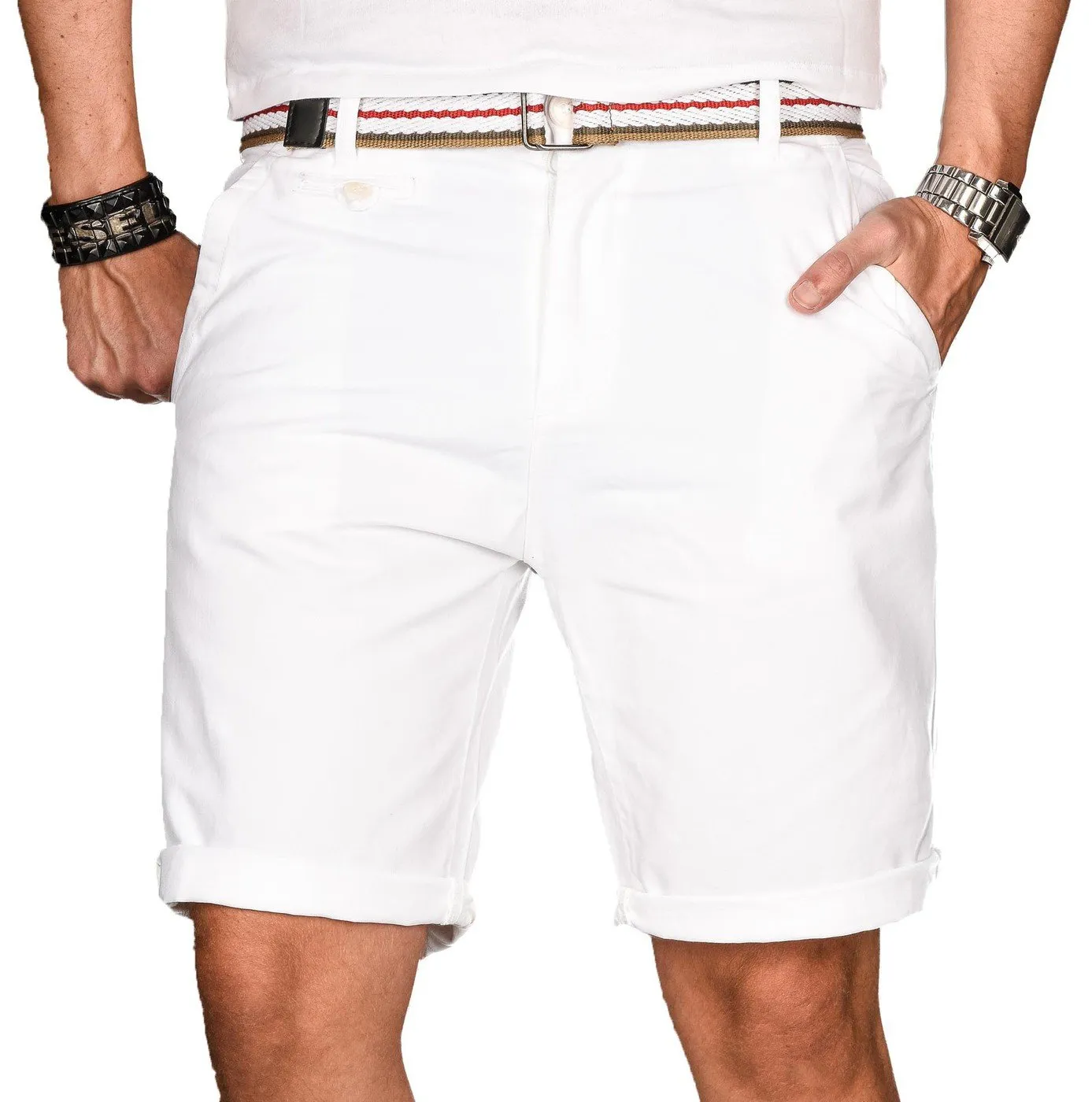 Alessandro Salvarini AS-096 Bermuda Shorts Weiß mit Gürtel Baumwolle