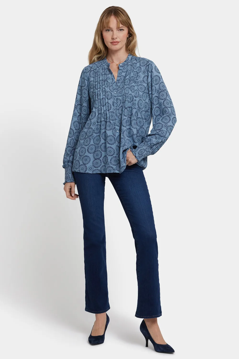 NYDJ Pleated Peasant Bluse Rain Garden Langarm