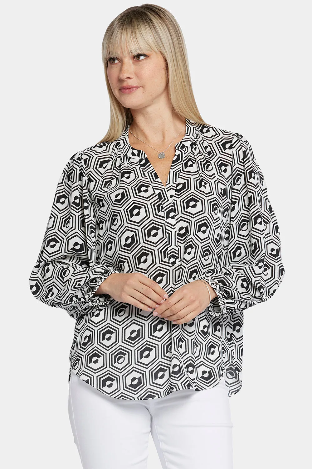 NYDJ Puff Sleeve Popover Bluse Night Owl luftig