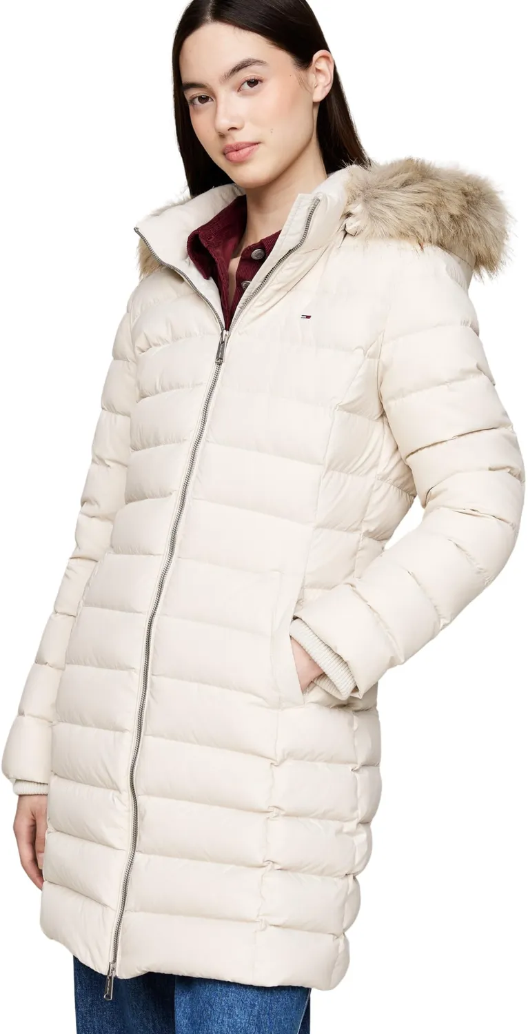 Tommy Jeans Essential Daunenmantel Damen Schwarz mit Kapuze