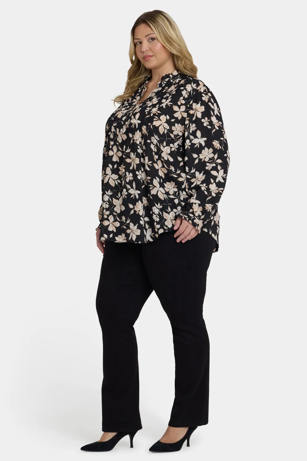 NYDJ Plissee Tunika Claudette schwarz floral Plus