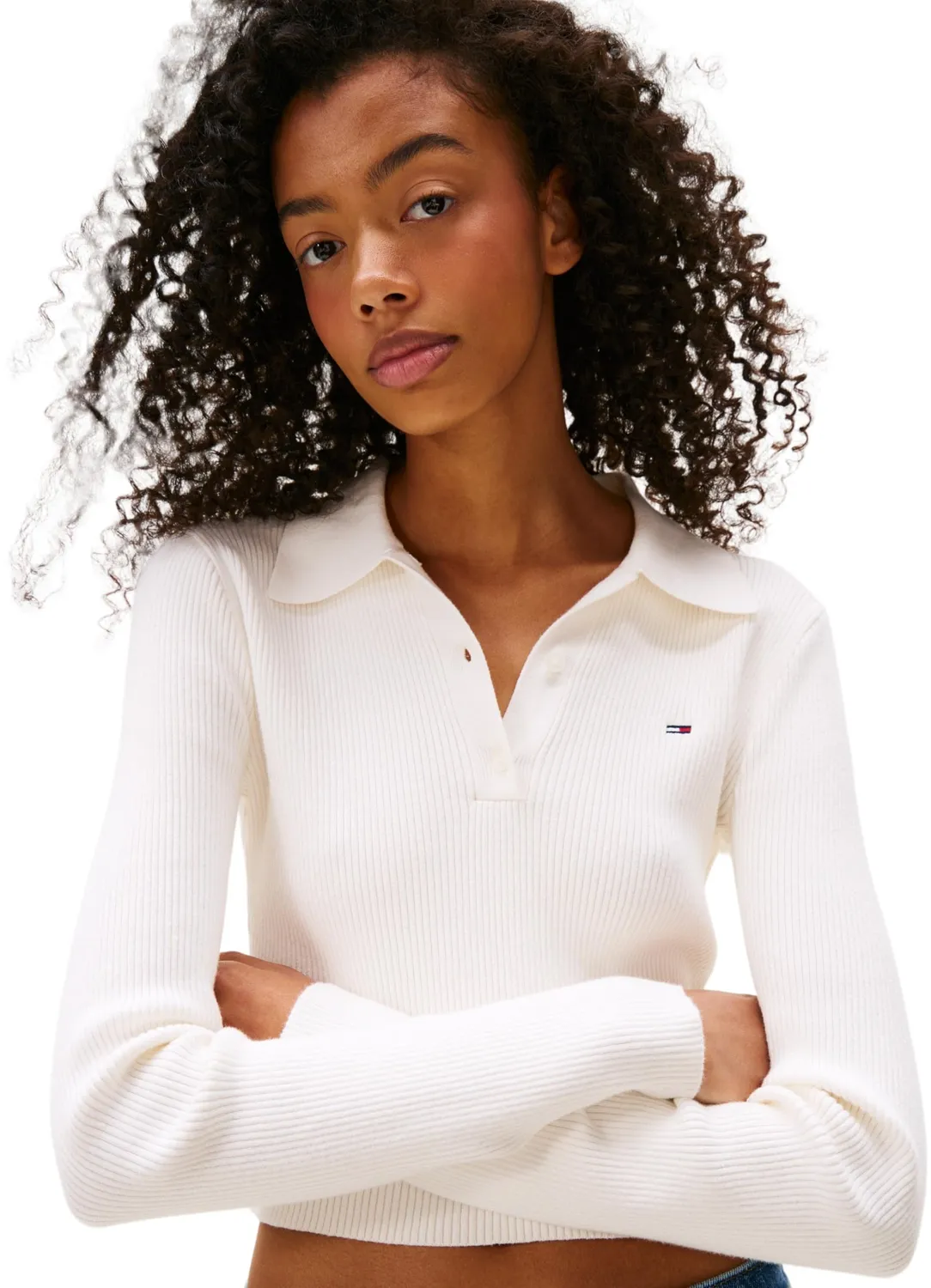 Tommy Jeans Essential Polo Cropped Pullover S Schwarz