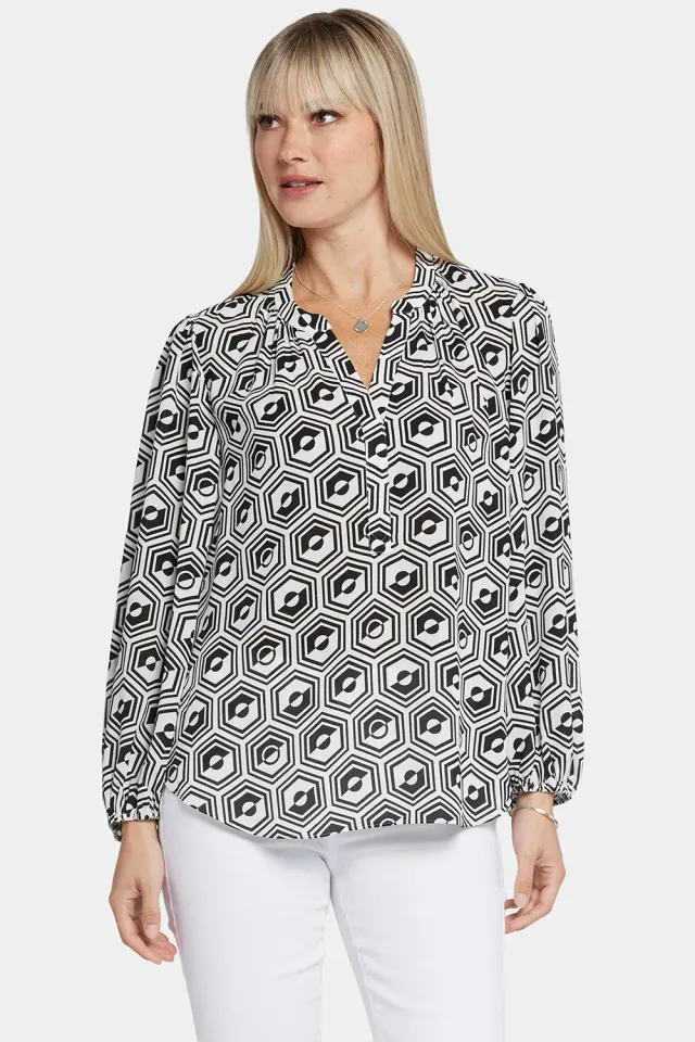 NYDJ Puff Sleeve Popover Bluse Night Owl luftig