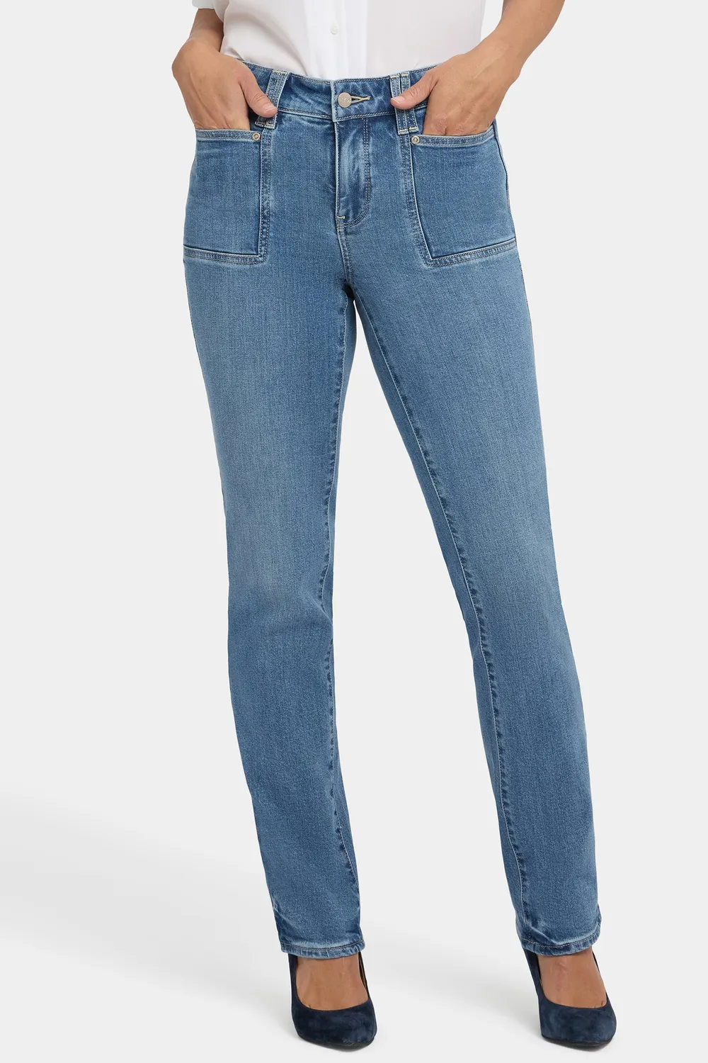 NYDJ Marilyn Straight Jeans Bastille Sea hellblau formend