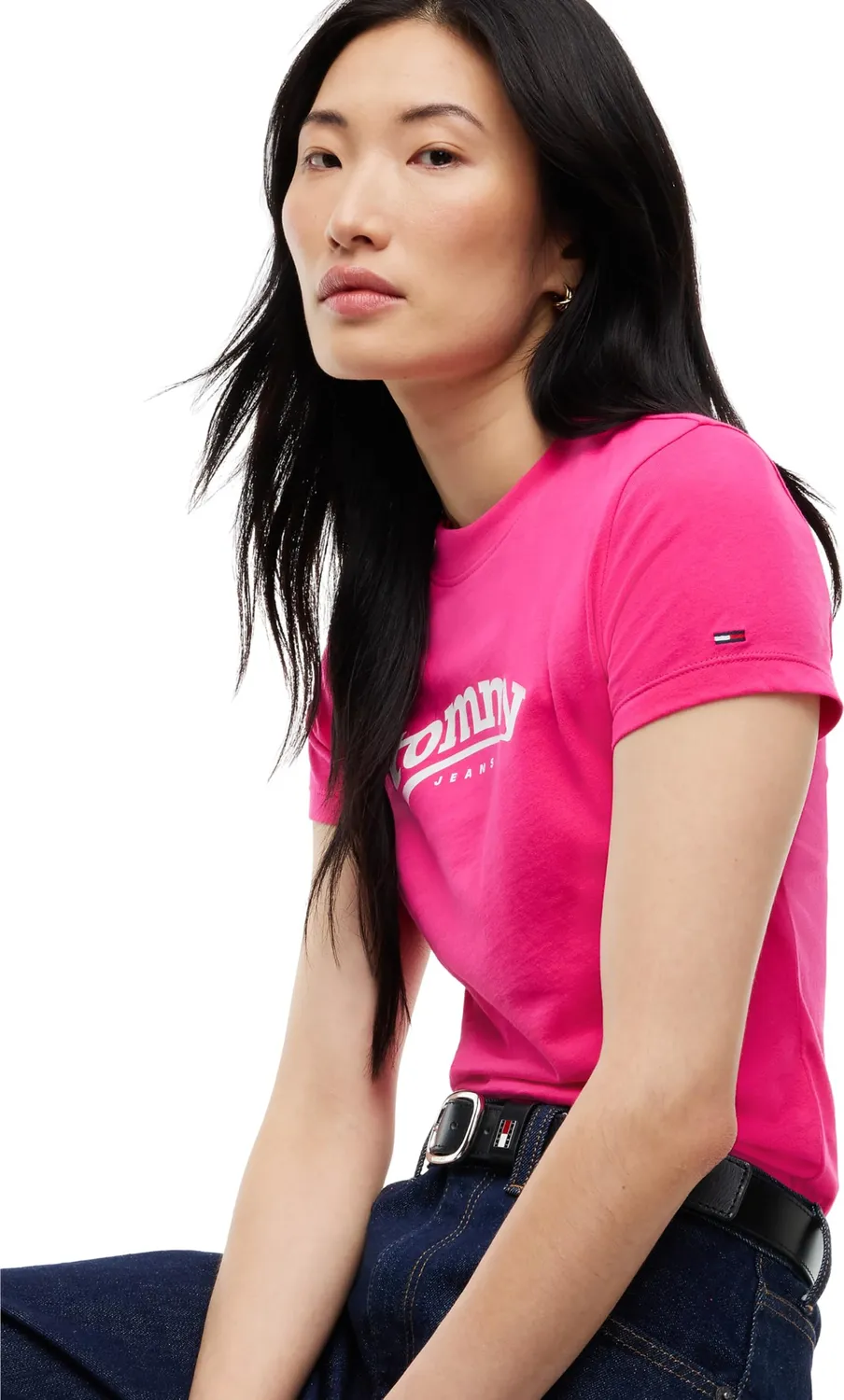 Tommy Jeans Slim ESS Logo Kurzarmshirt Baumwolle