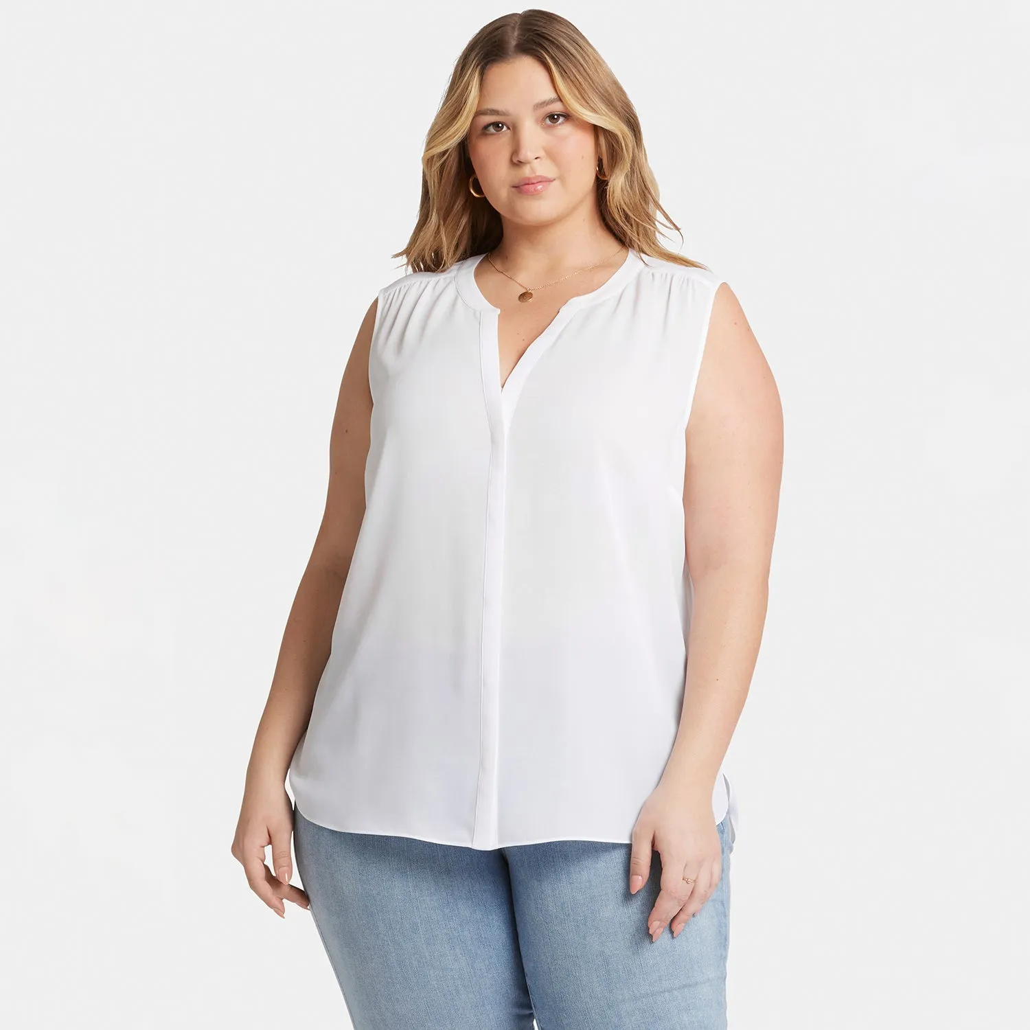 NYDJ Pintuck Ärmellose Bluse Optic White 2X