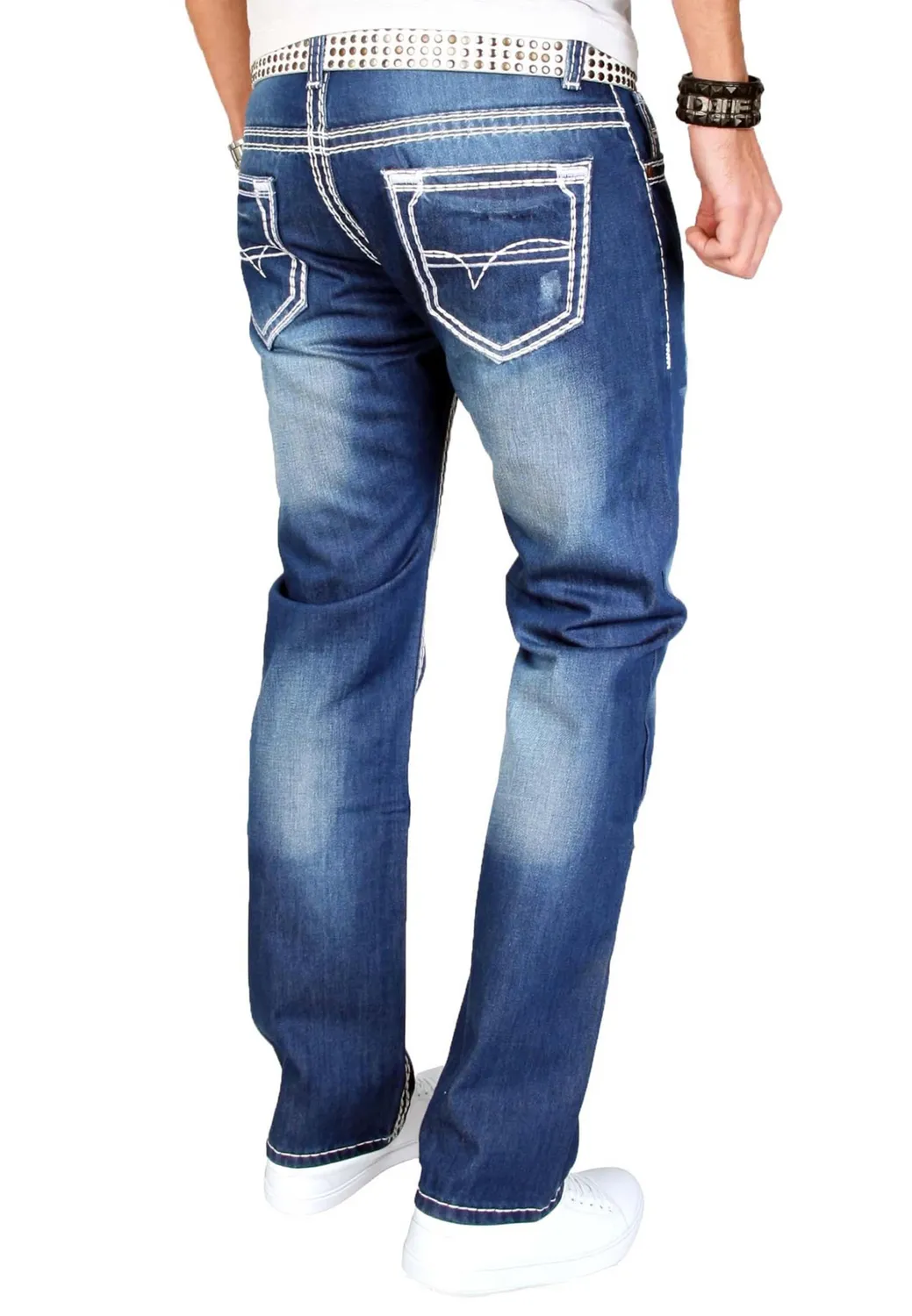Alessandro Salvarini AS011 Herren Jeans Regular Blau Stonewash 42W/36L