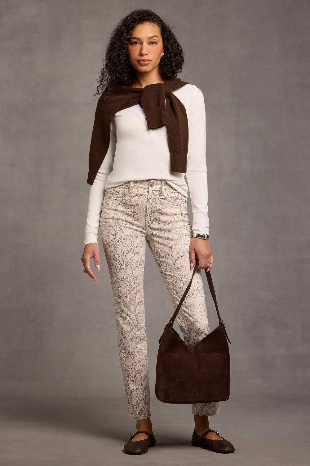 NYDJ Emery Optic White Henley Langarm Ripp