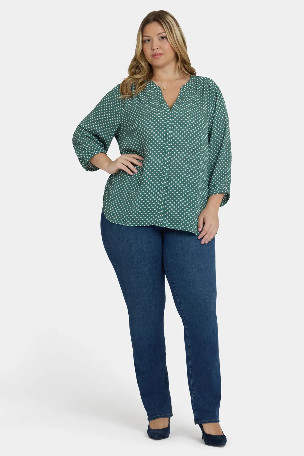 NYDJ Pintuck Plus Bluse Adeline Dots grün