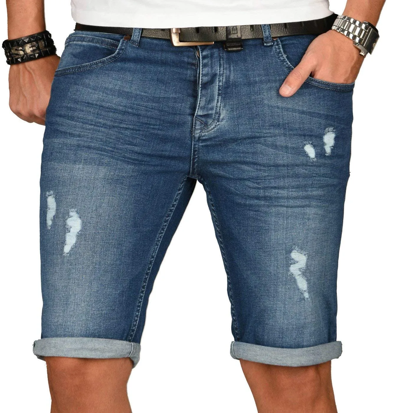 Alessandro Salvarini Designer Jeans Shorts Herren Grau Washed W29