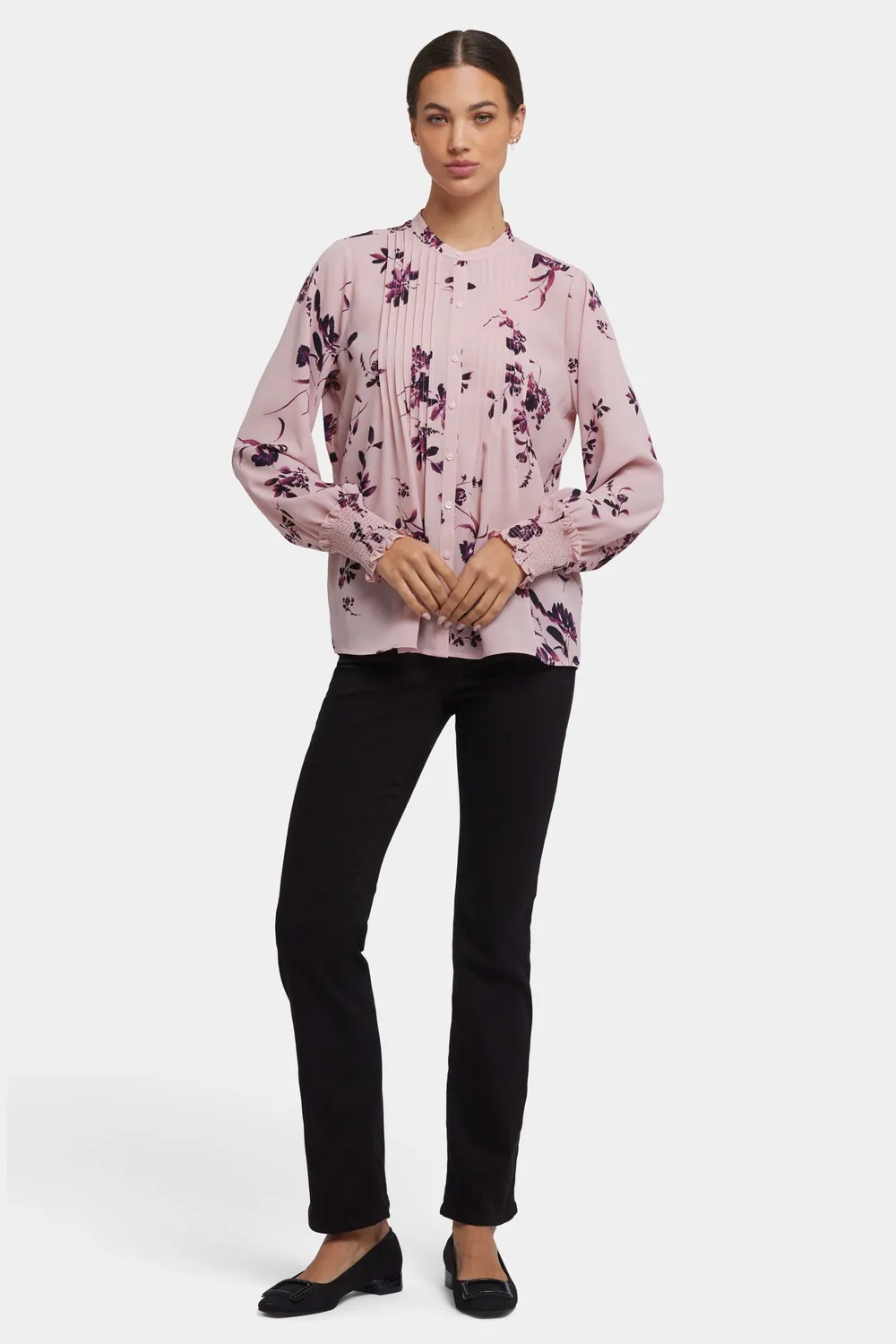 NYDJ Pleated Peasant Bluse Petit Palais gerafft