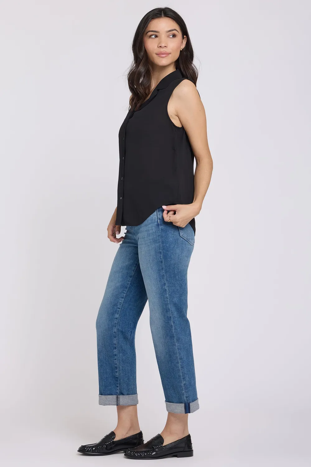 NYDJ Gabrielle ärmellose Bluse Schwarz Georgette