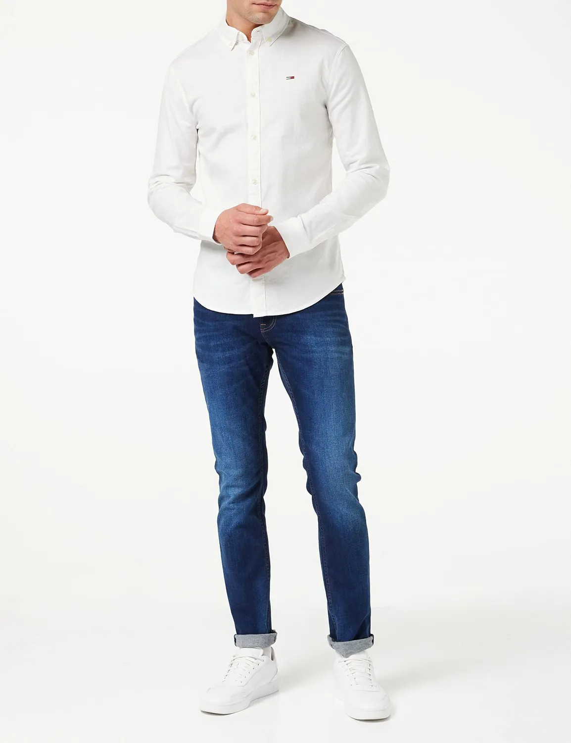 Tommy Jeans TJM Slim Hemd Herren Langarm Weiß L