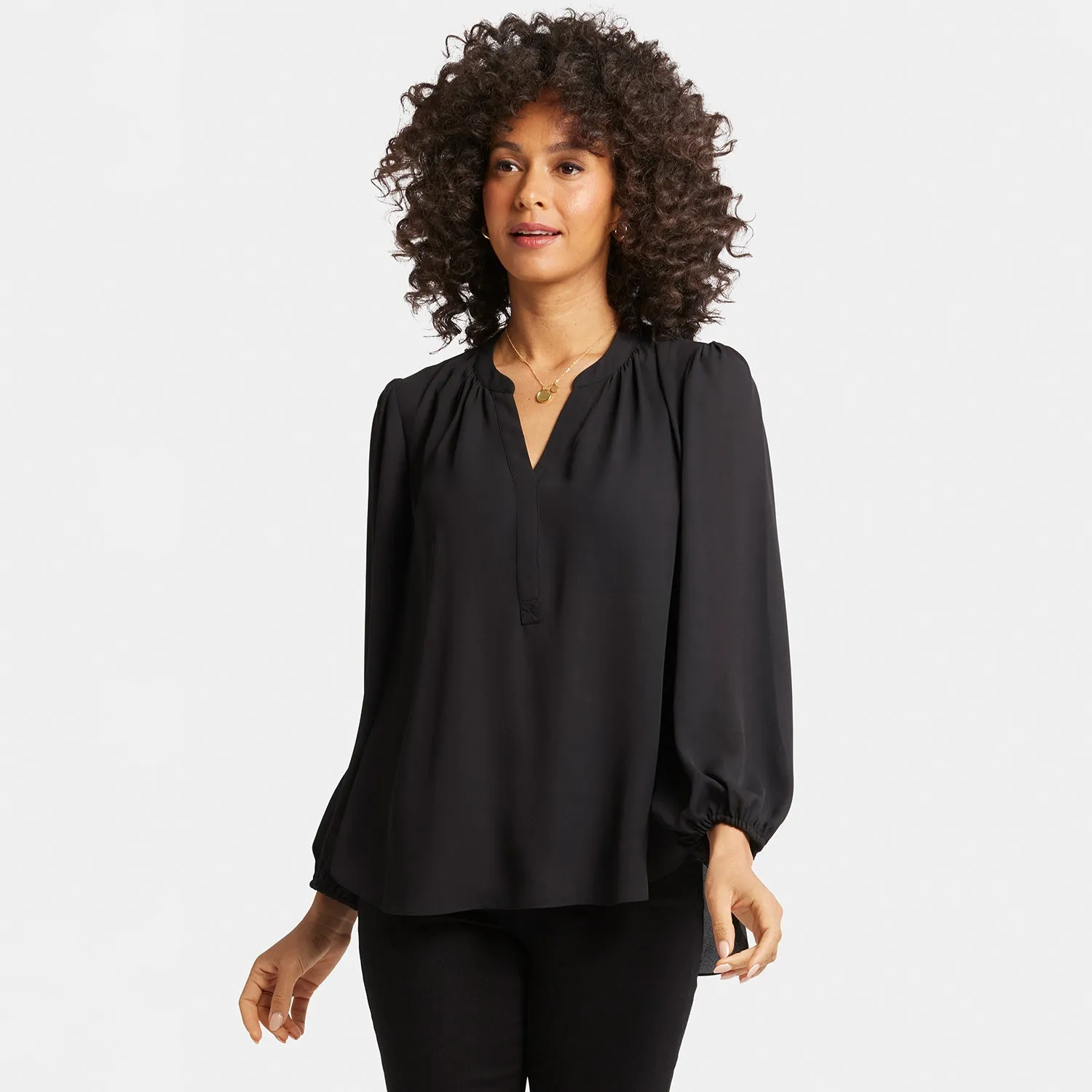 NYDJ Puff Sleeve Popover Bluse Schwarz luftig