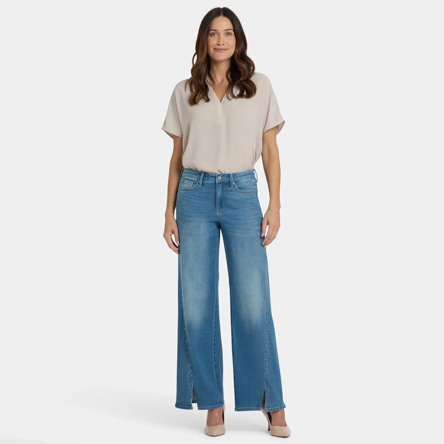 NYDJ Teresa Wide Leg Jeans Avenue Blue mit Strass