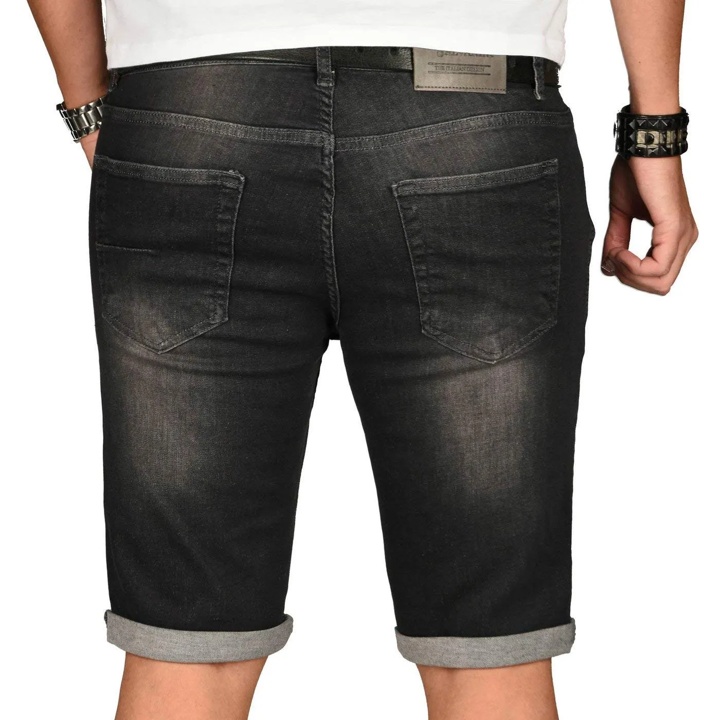 Alessandro Salvarini Herren Jeansshorts Slim Blau Washed 29W Sommer