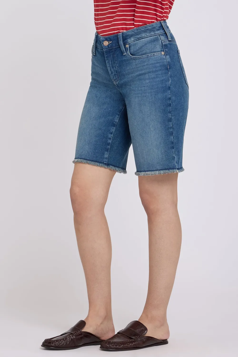 NYDJ Boyfriend Denim Shorts Breezy Palms Blau