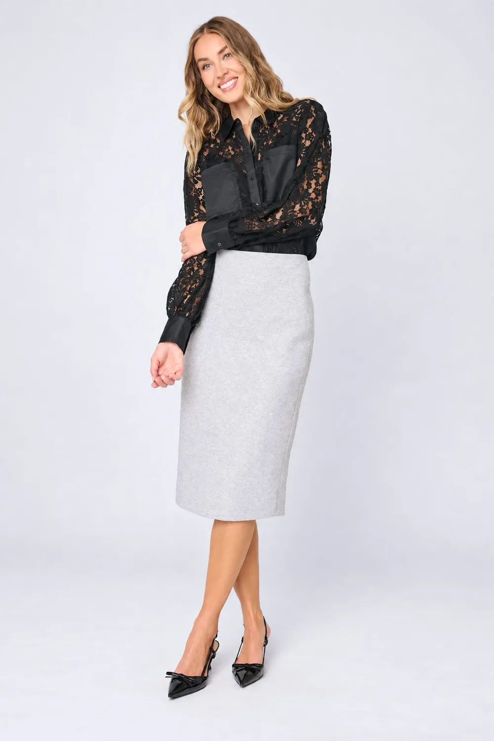 NYDJ Notch Midi Bleistiftrock Heather Grey Ponte