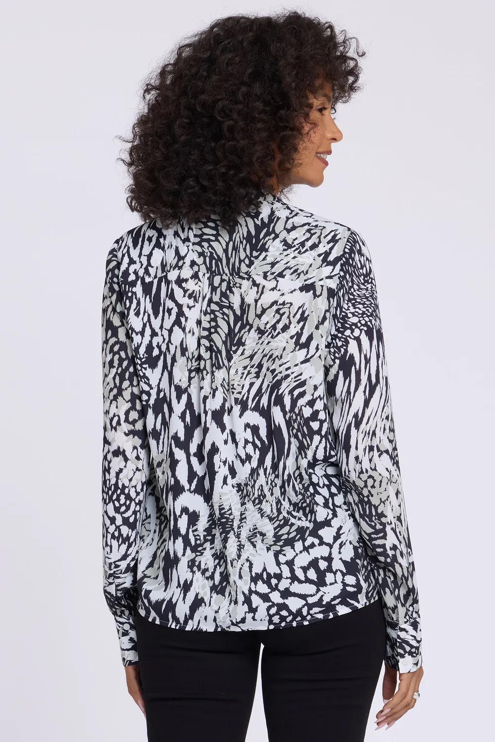 NYDJ Tie-Neck Bluse Bengal Cat Black