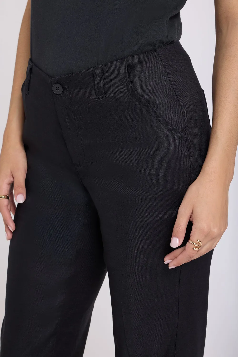 NYDJ Marilyn Straight Pants Schwarz Leinenhose