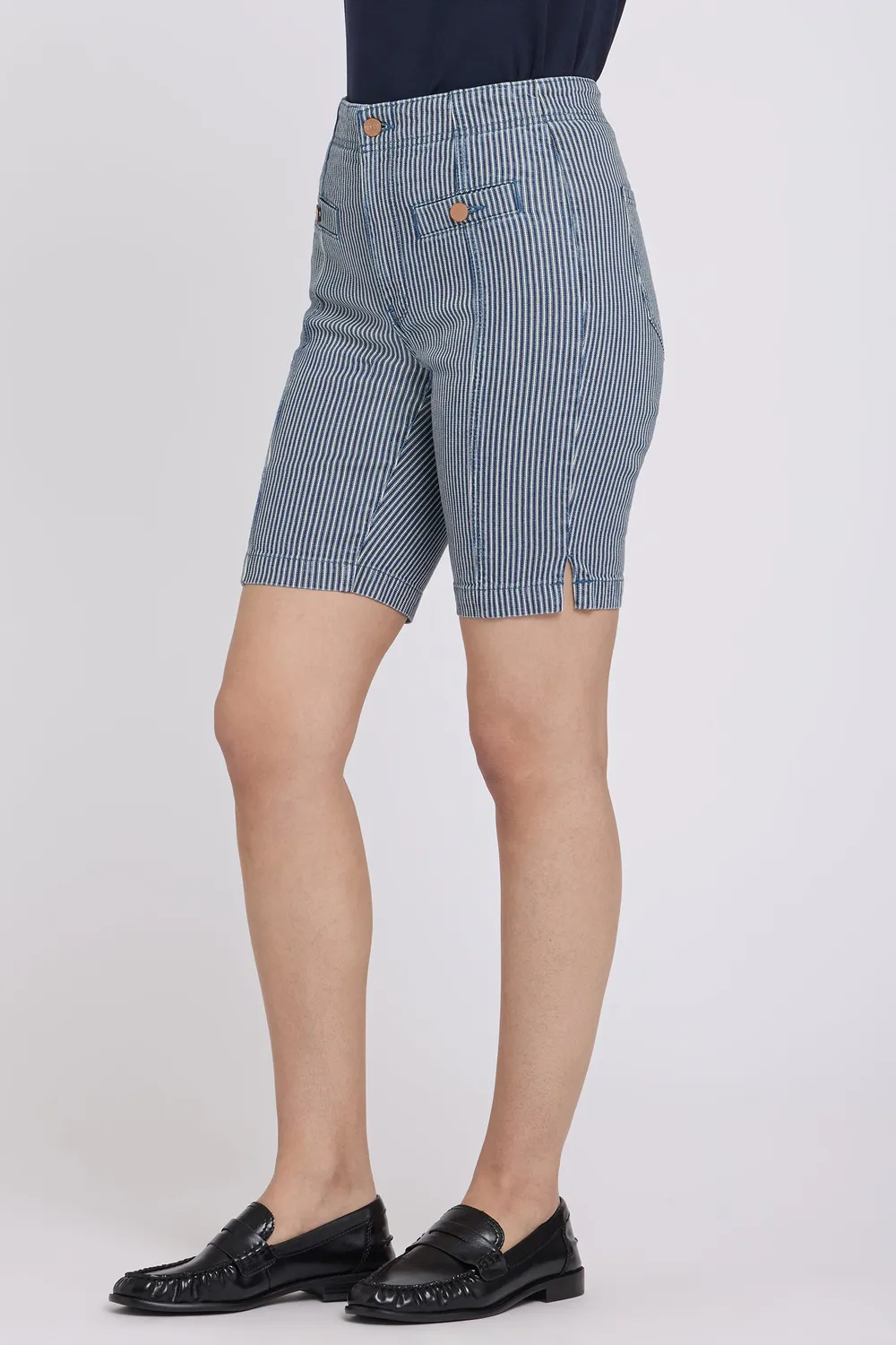 NYDJ Ella Denim-Shorts Malaga Stripe High Rise