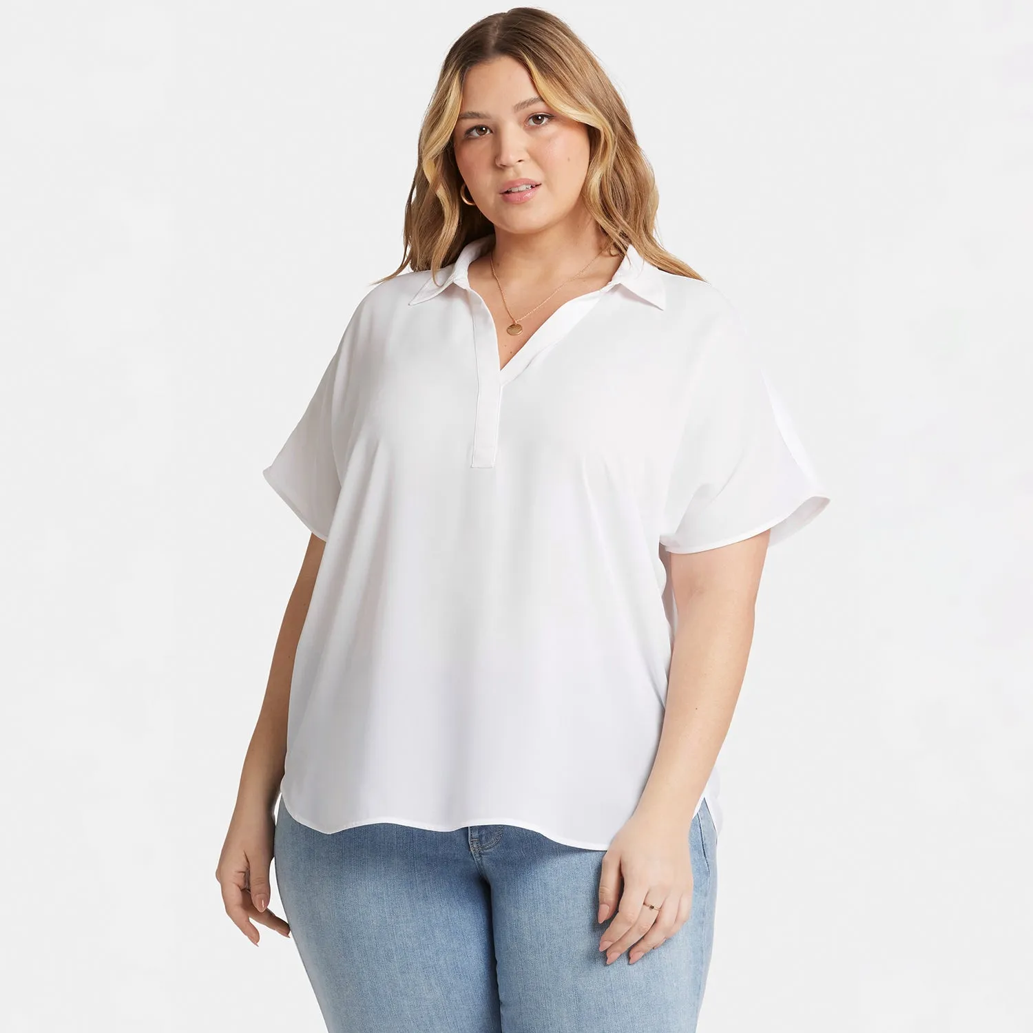 NYDJ Becky Kurzarm Bluse Optic White Plus Size Nachhaltig
