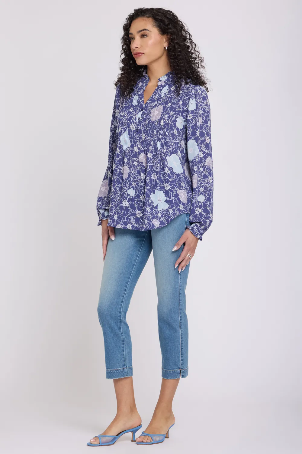 NYDJ Pleated Front Tunic Bluse Poppies at Dusk Langarm