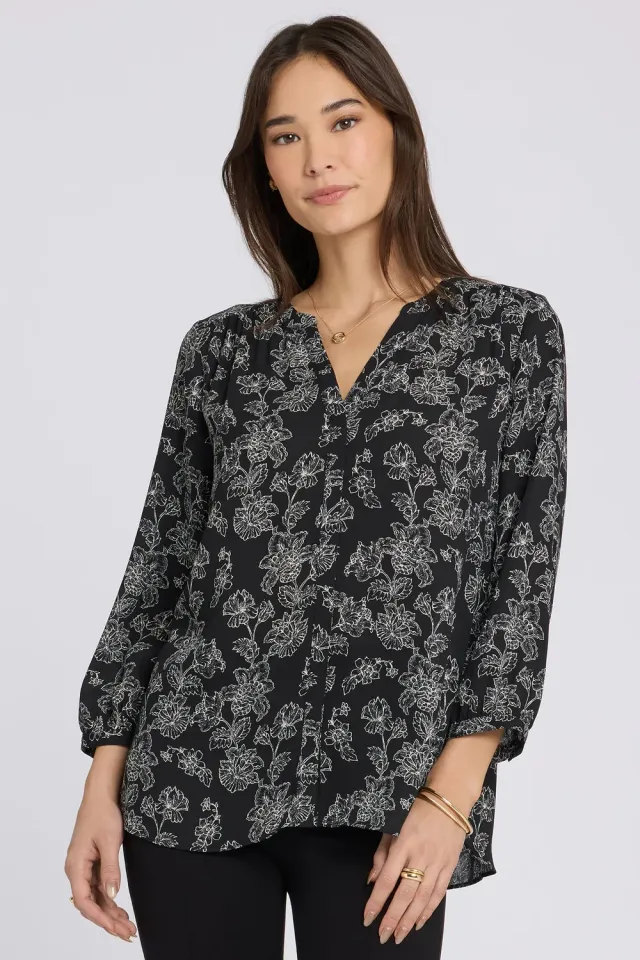 NYDJ Pintuck Bluse Floralesque XXS Blumendruck