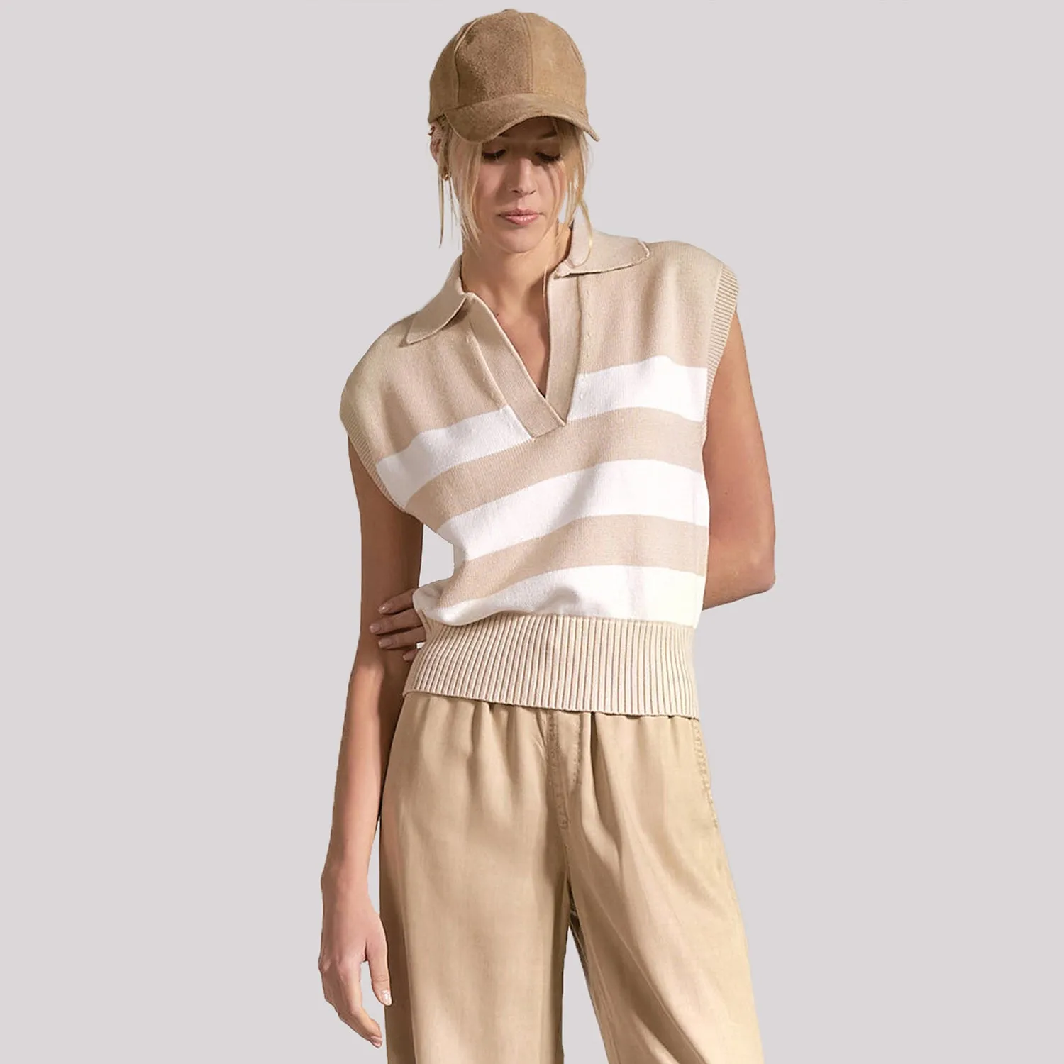 NYDJ x Elan Top ärmellos Beige Stripe Gr. L