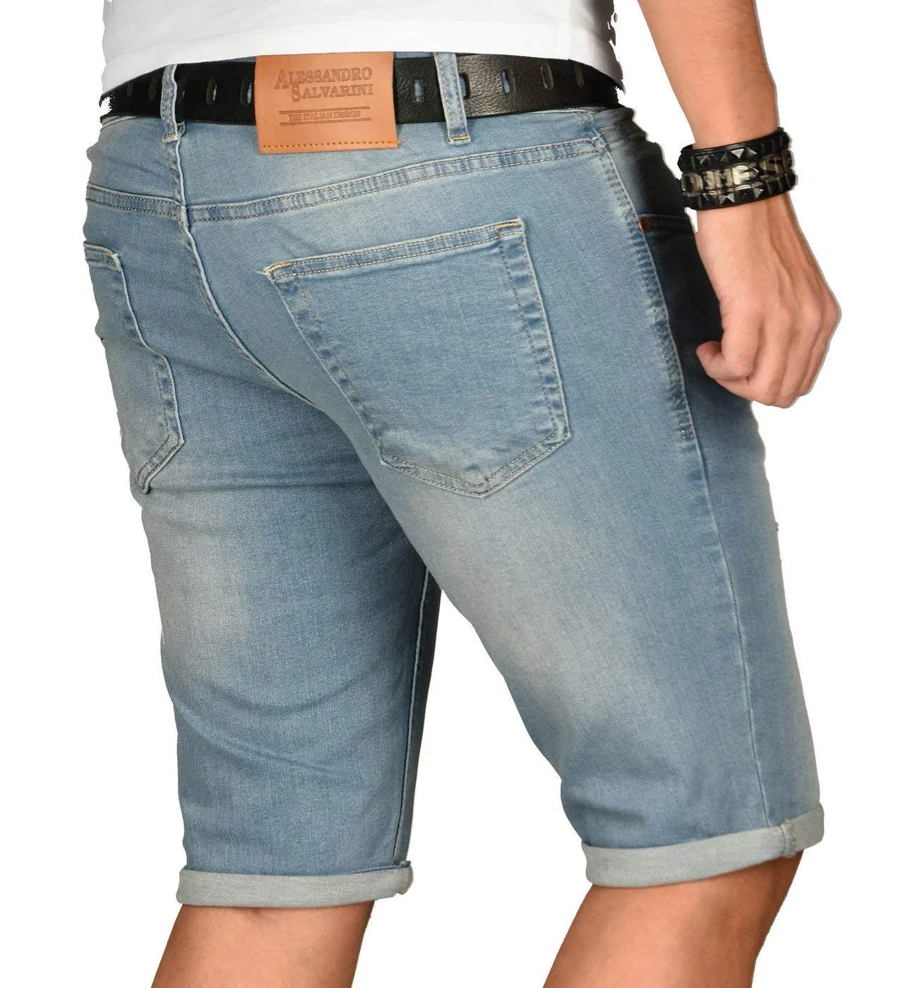 Alessandro Salvarini Designer Jeans Shorts Herren Blau Washed W30