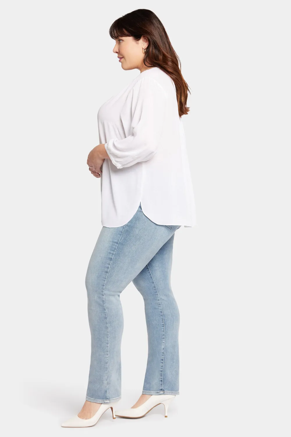 NYDJ Pintuck Bluse Plus Size Optic White 3/4-Arm