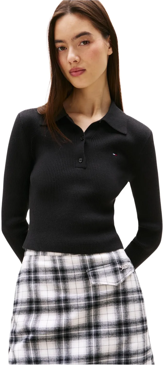 Tommy Jeans Essential Polo Cropped Pullover S Schwarz