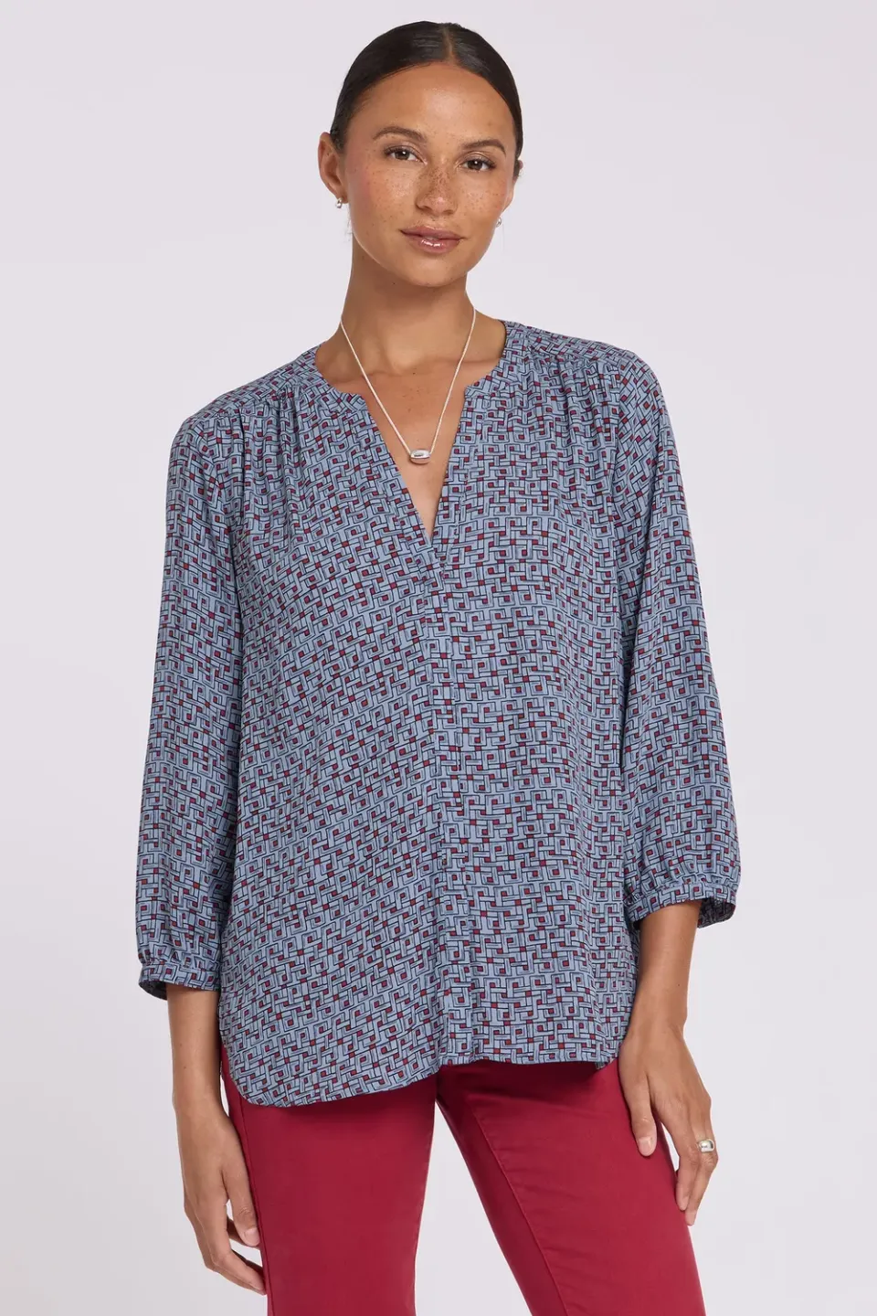 NYDJ Pintuck Bluse Gillian Geo gemustert