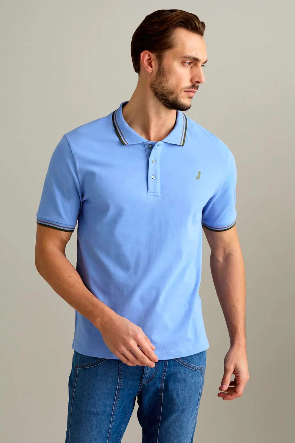 Jeckerson Polo Piqué Kurzarm Hellblau 3 Knöpfe