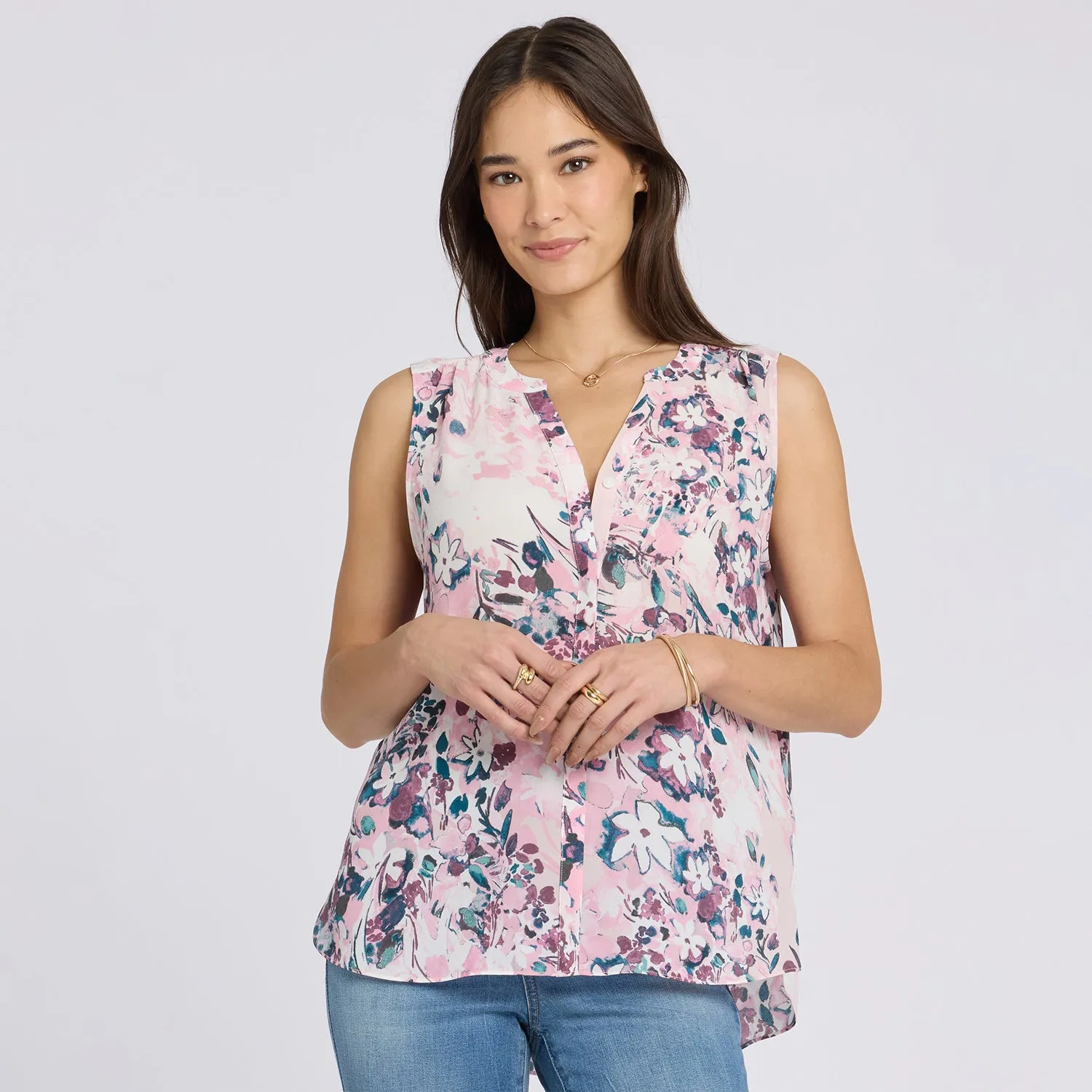 NYDJ Pintuck Ärmellos-Bluse Floral Dreams leicht