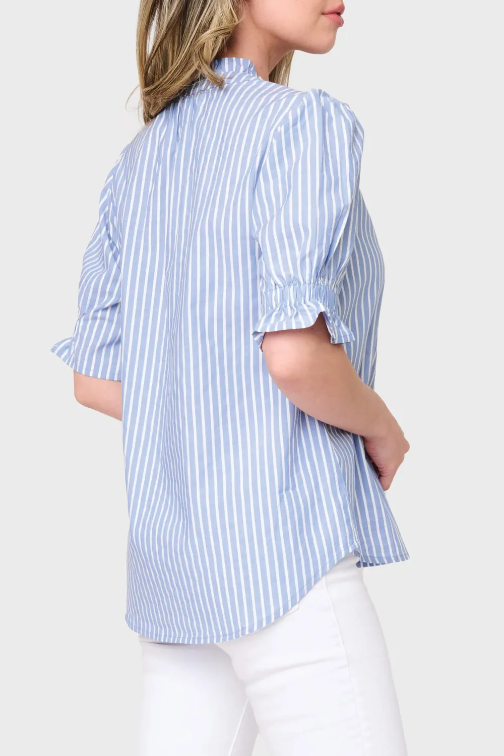 Gibsonlook Dianthus Henley Bluse French Blue Stripe