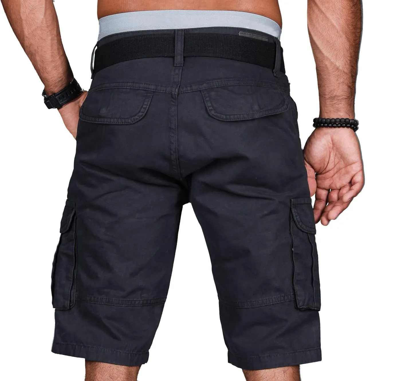 Alessandro Salvarini Cargo Shorts AS-037 Schwarz mit Gürtel