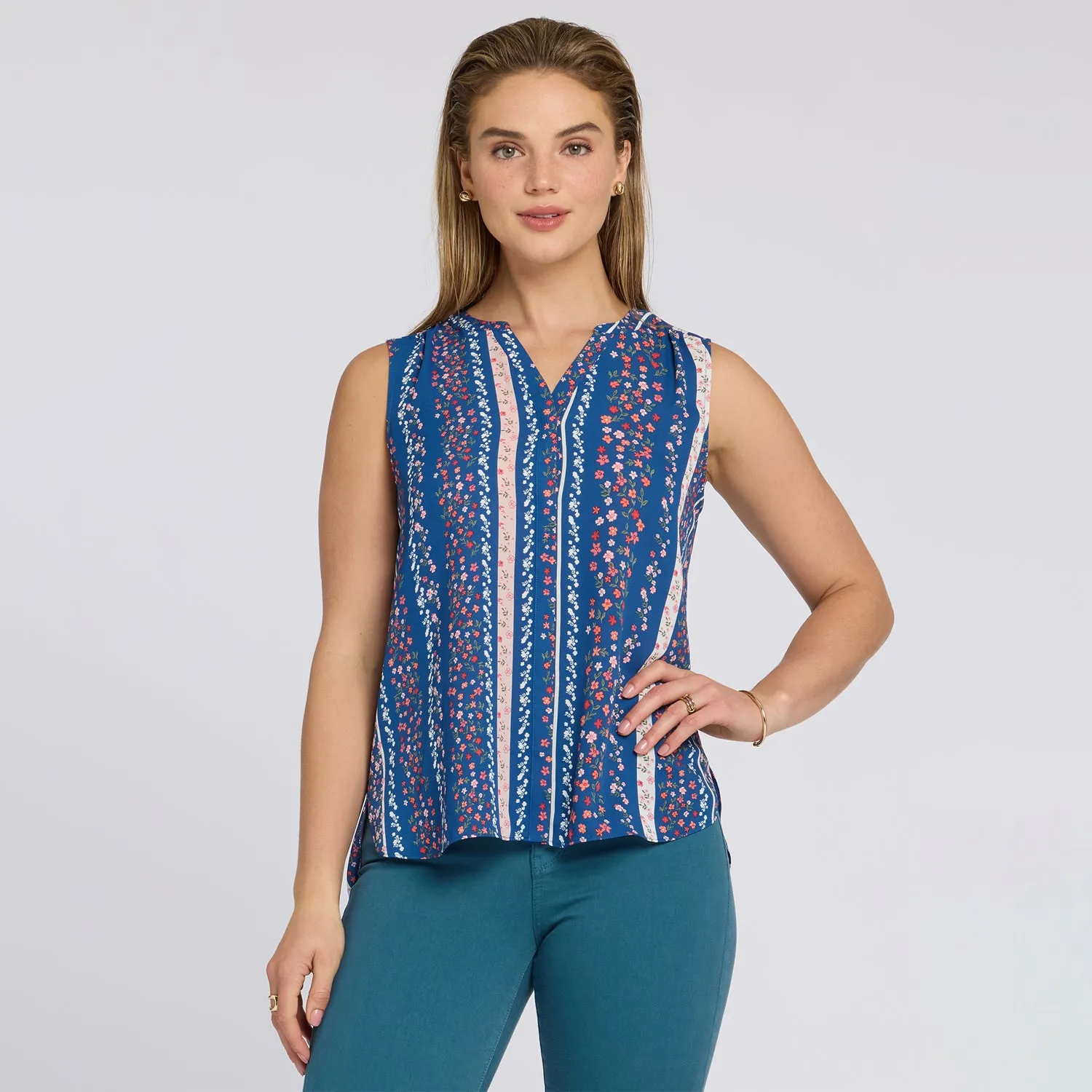 NYDJ Pintuck Ärmellose Bluse Floral Ribbons
