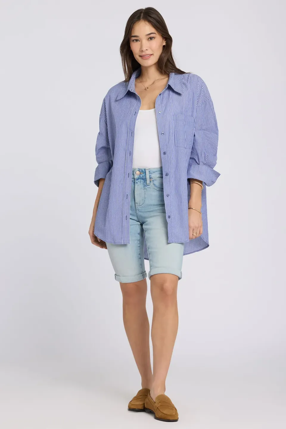 NYDJ Briella Petite Denim-Shorts Keys View hellblau
