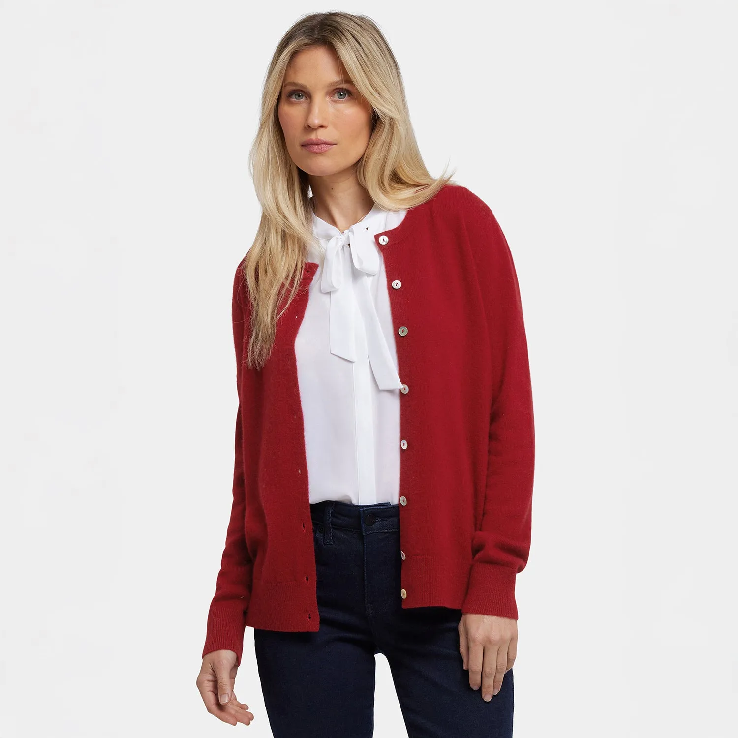 NYDJ Cashmere Crewneck Cardigan Strickjacke Rot