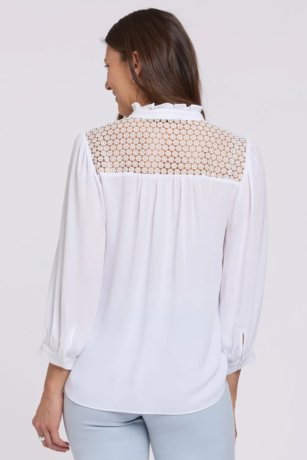 NYDJ Lorelei Lace Yoke Bluse Optic White Spitze