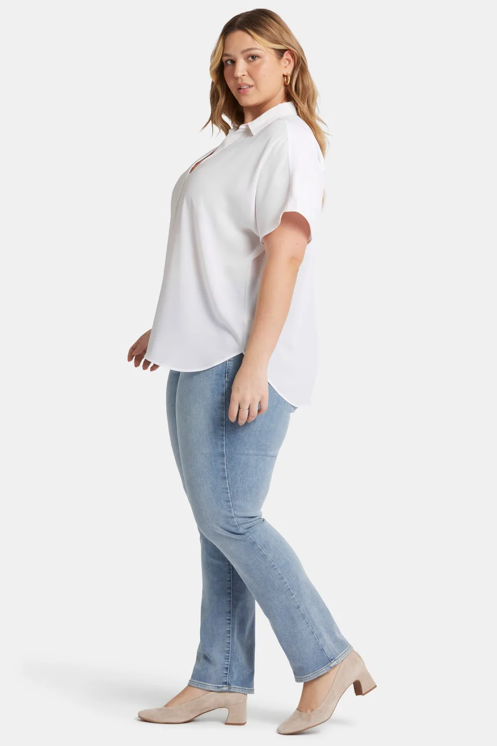 NYDJ Becky Kurzarm Bluse Optic White Plus Size Nachhaltig