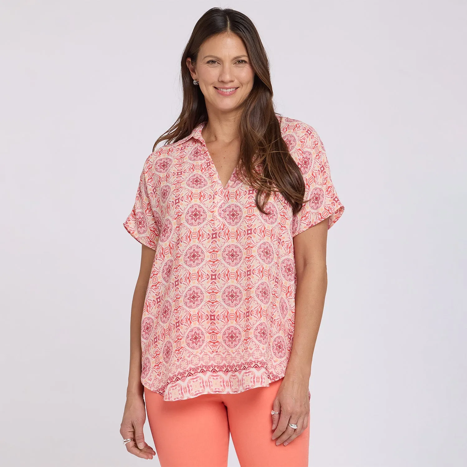 NYDJ Becky Kurzarm Bluse The Paloma gemustert