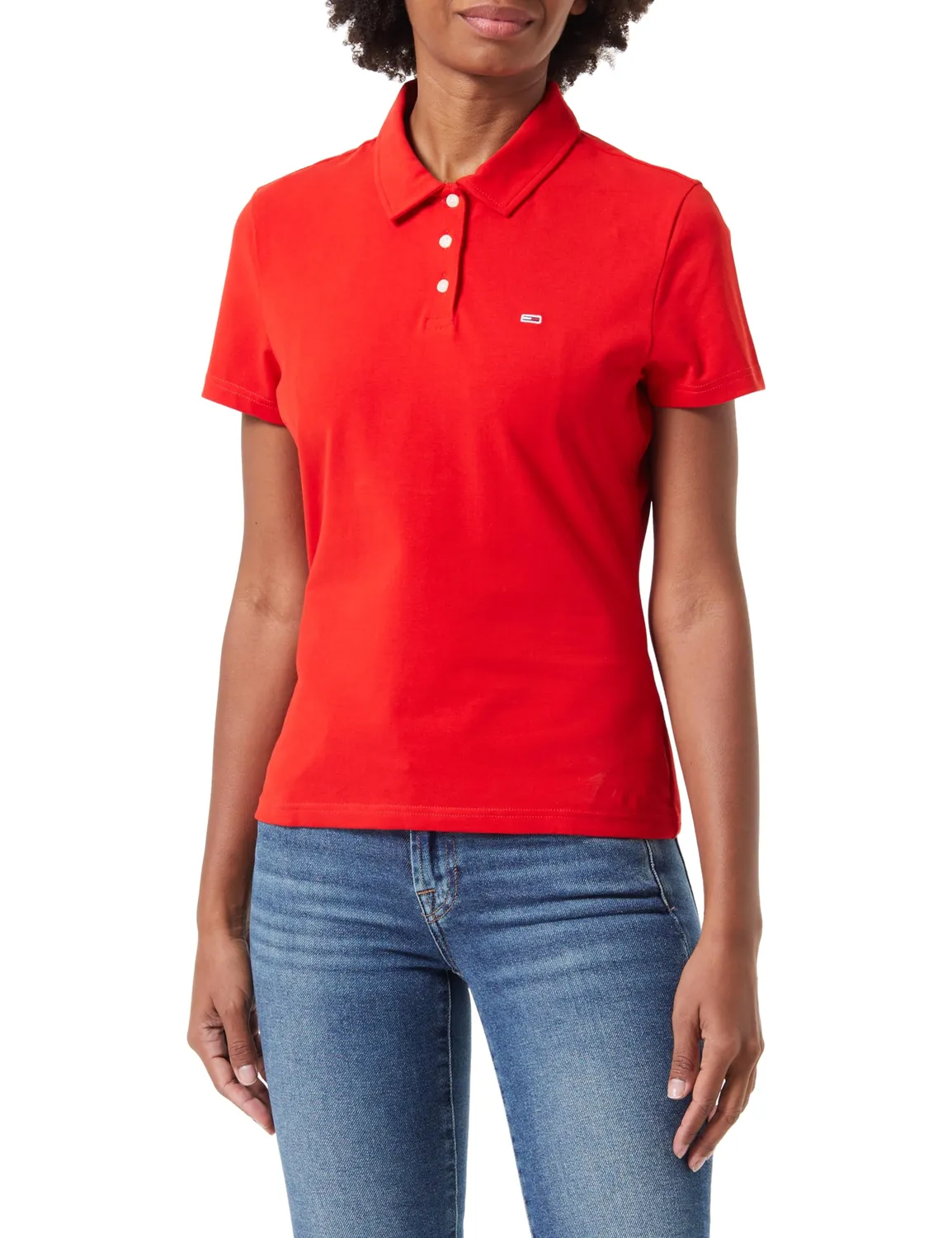 Tommy Jeans TJW Slim Essential Polo SS Polo Damen Rot Deep Crimson