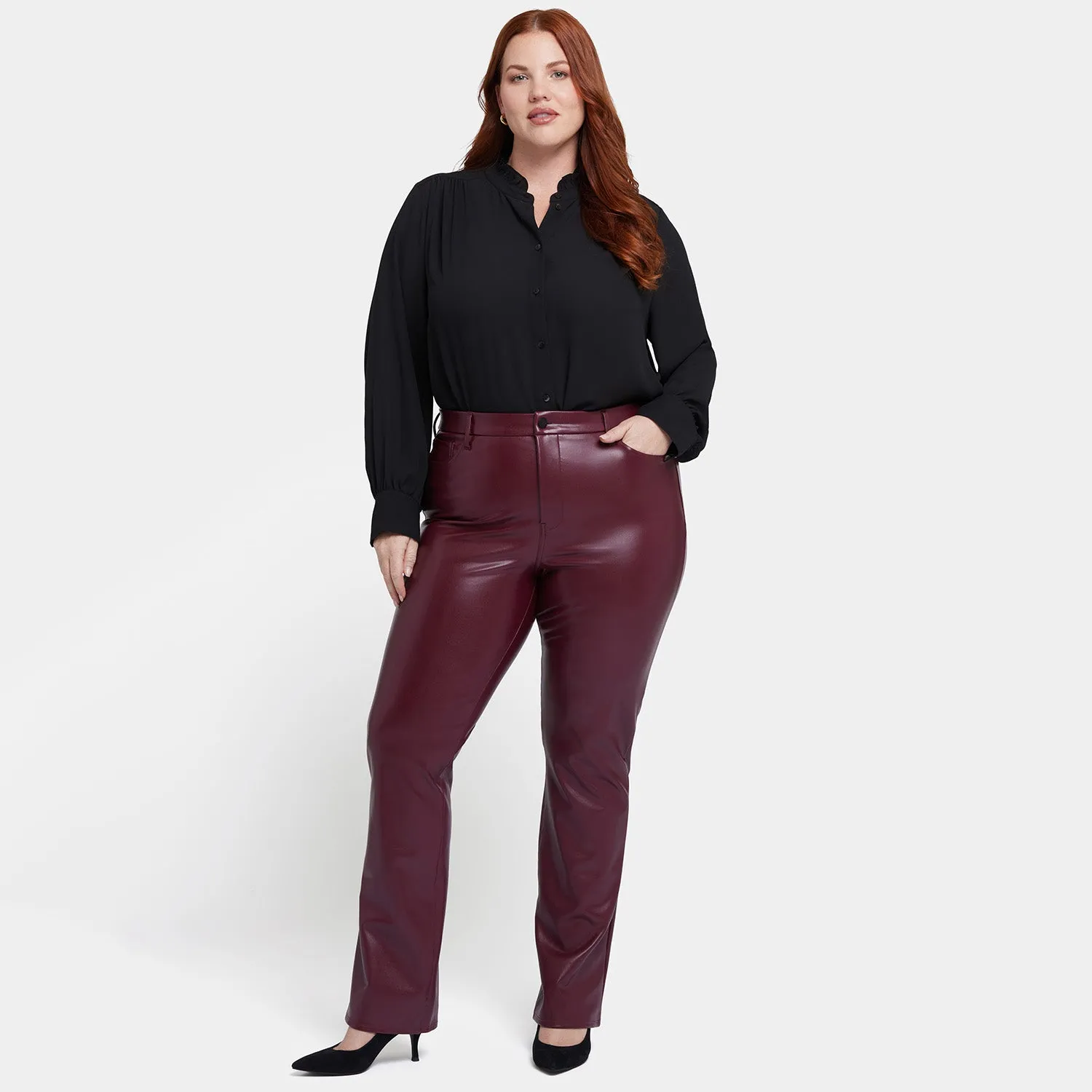 NYDJ Faux Leather Marilyn Straight Pants Hose Tavern