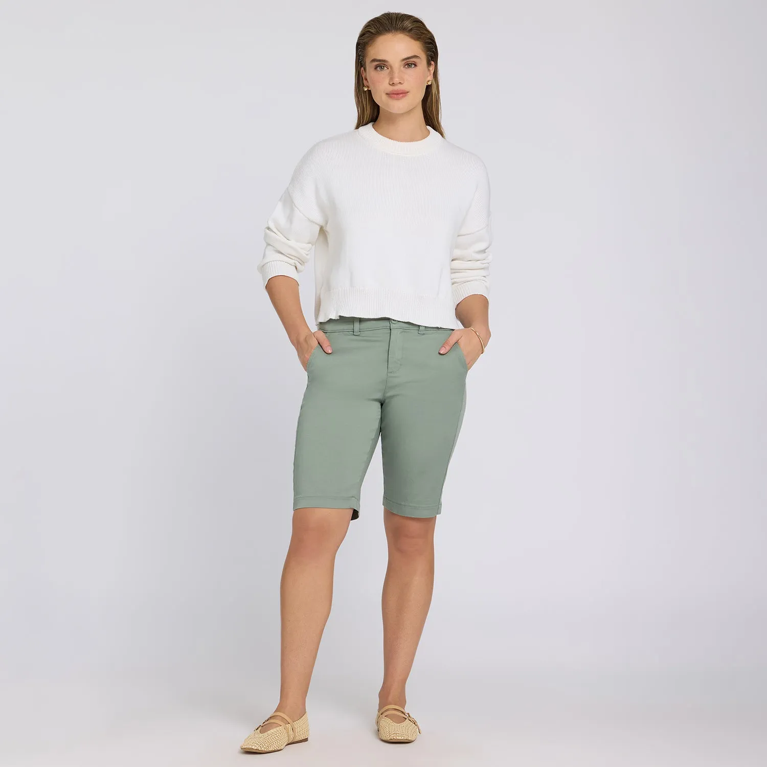 NYDJ Bermuda Shorts Mistletoe Damen Shorts Grün Stretch-Twill