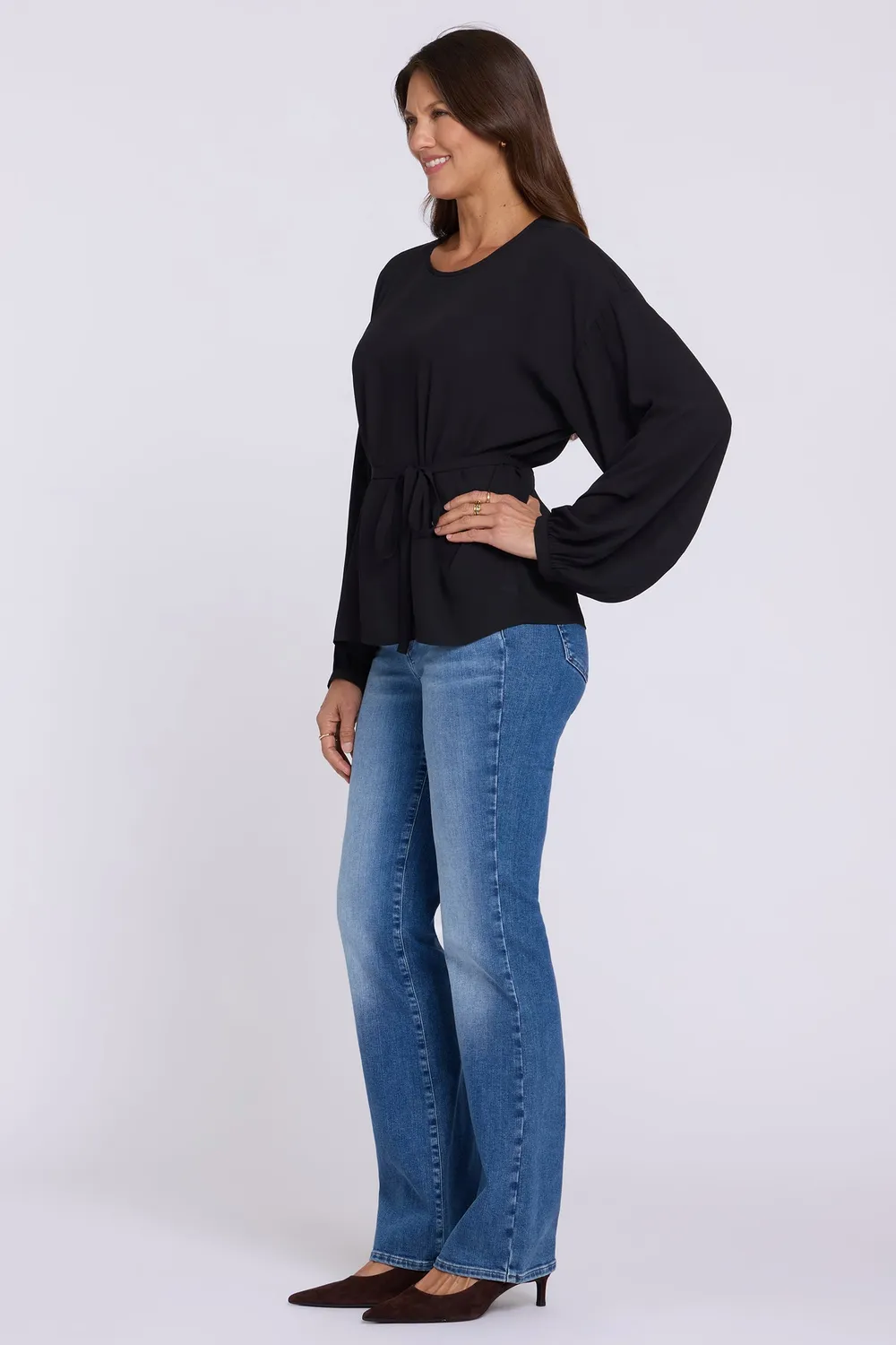 NYDJ Chelsea Bluse Schwarz mit Bindeband